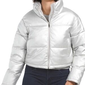 7 For All Mankind Silver-White Cropped Puffer Jacket